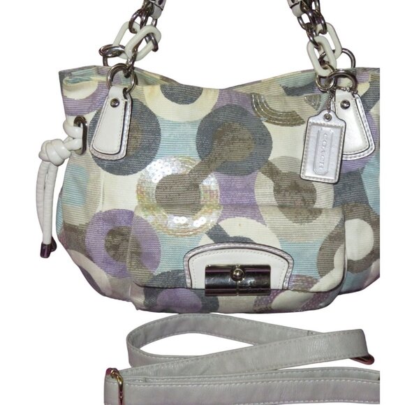 Coach 2010 Kristin Op Art Sequined Canvas & leather Crossbody Satchel Hobo - Picture 1 of 13